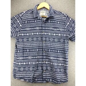 Ariat Button Down Mens L Blue White Short Sleeve Aztec Geometric Pattern Cotton